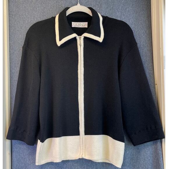 Clorindia Womens Full Jacket Block ColorBlack/White MerinoWool Blend Career Wear - Picture 1 of 10